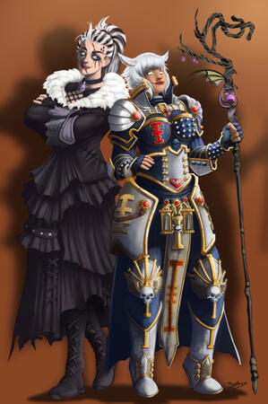 Y'shtola and Vakir with exchanged garments (both characters shate the same voice actress)